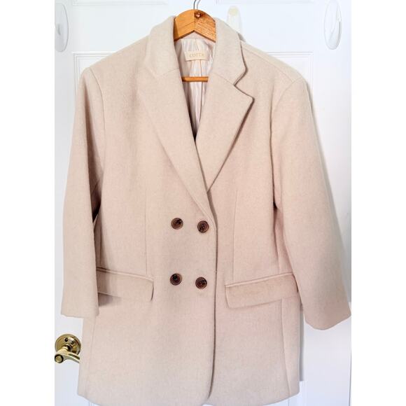 South Korean Fashion Wool & Alpaca Blend Double-Breasted Half Coat - Cream - Picture 2 of 7